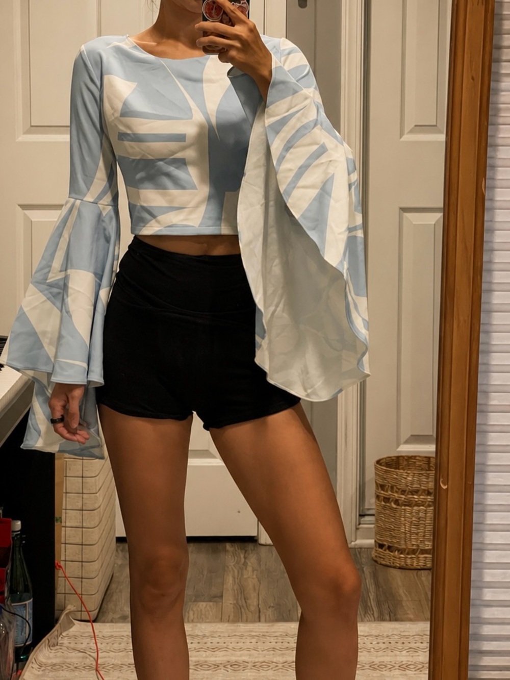 Backstage blue and white crop top with bell sleeves - Picture 2 of 6